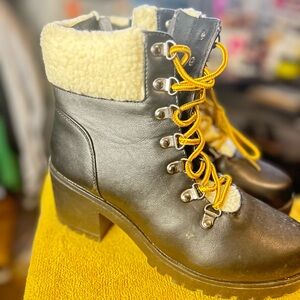 Christian Siriano Black Boots with Gold Laces